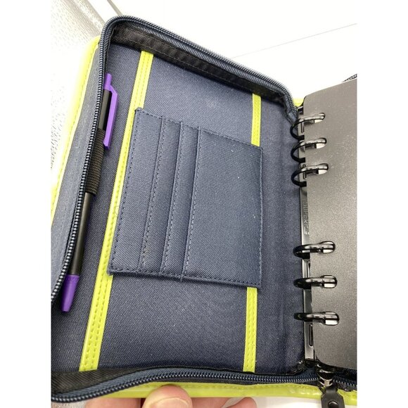 Navy Blue Green Canvas Franklin Covey Compact Size 6 Ring Planner Organizer - Picture 3 of 12